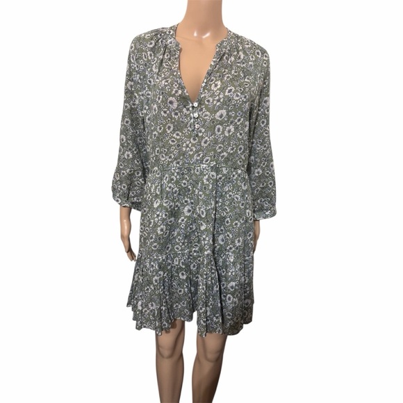 Veronica beard bassano green cotton tiered dress size s - Picture 3 of 8